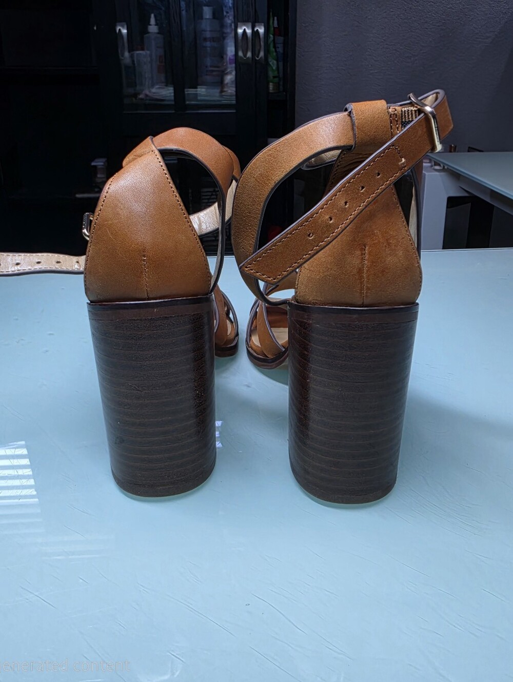 Banana Republic Brown Leather Block Heel Sandals Size 8.5 - Picture 3 of 9